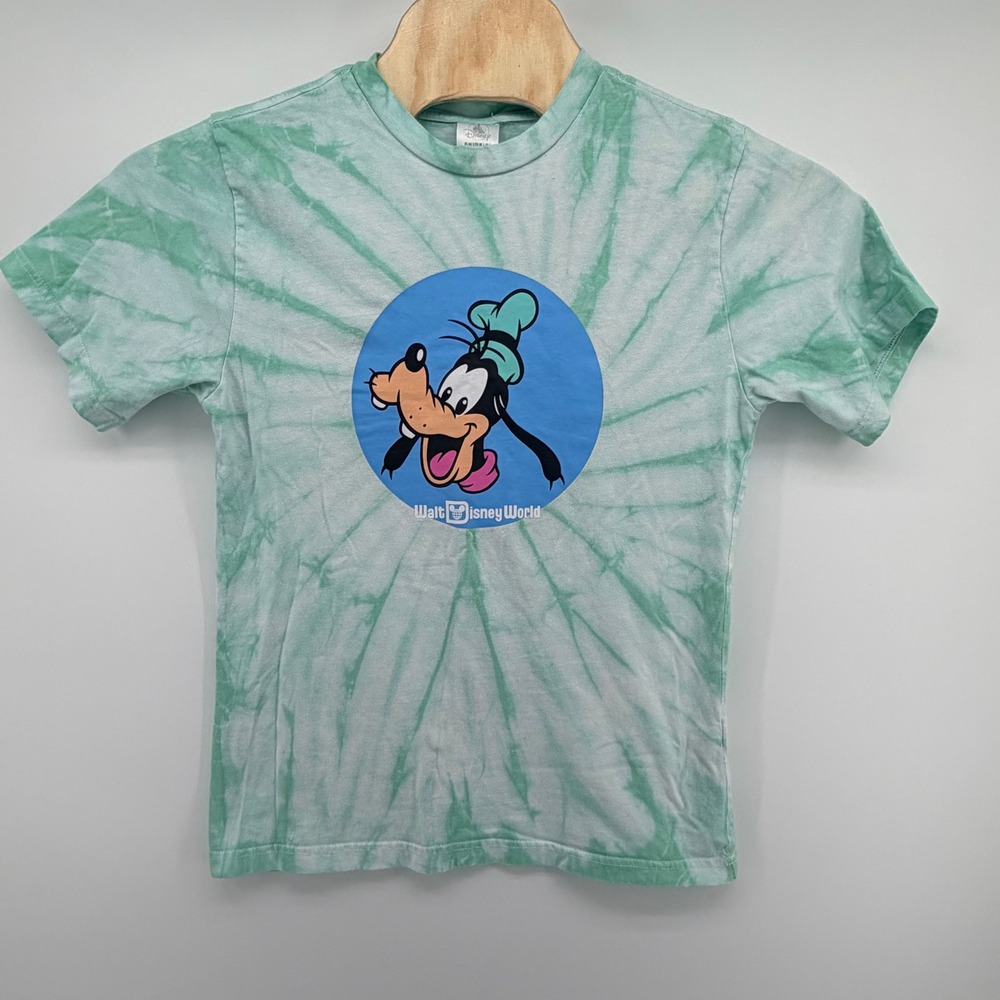 Disney World Goofy Tie Dye T-Shirt Mens Small Green White Graphic Tee S Sleeve